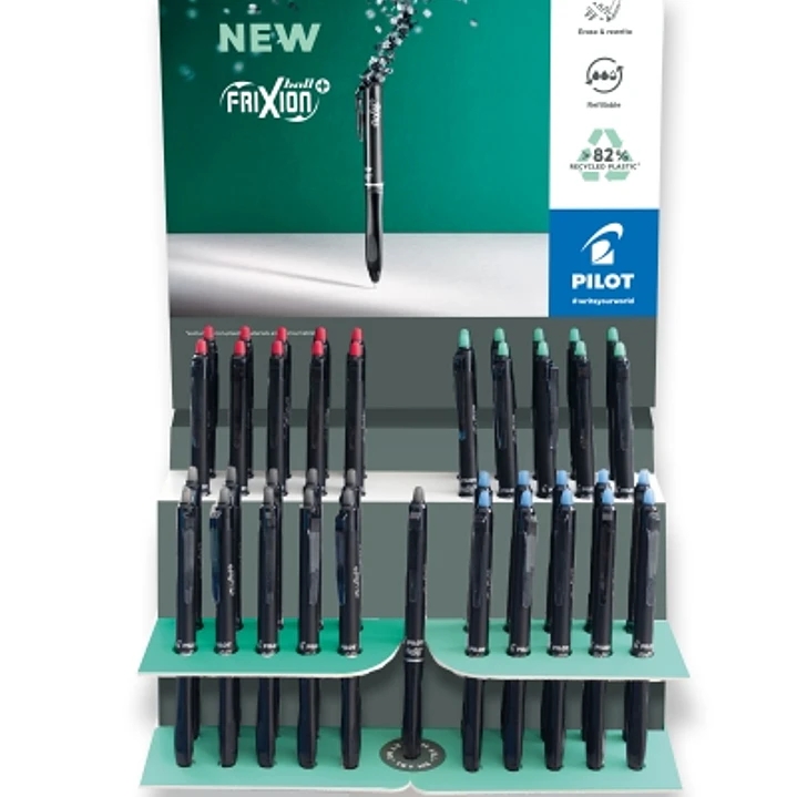 Pilot Frixion Ball Plus Expositor de 40 Boligrafos Borrables - Punta de 0.7mm y Trazo de 0.35mm - Recargables - 80% de Plastico Reclclado - Colores Su 1
