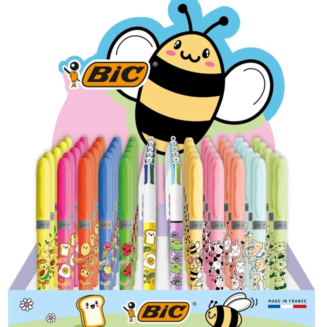 Bic Kawaii Pack de 144uds + Expositor con Capacidad para 60uds - Incluye 120 Marcadores Fluorescentes Highlighter Grip en Colores Surtidos, 12 Boligra 1