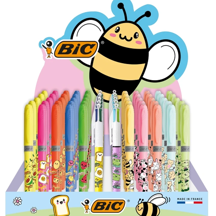 Bic Kawaii Pack de 144uds + Expositor con Capacidad para 60uds - Incluye 120 Marcadores Fluorescentes Highlighter Grip en Colores Surtidos, 12 Boligra 1