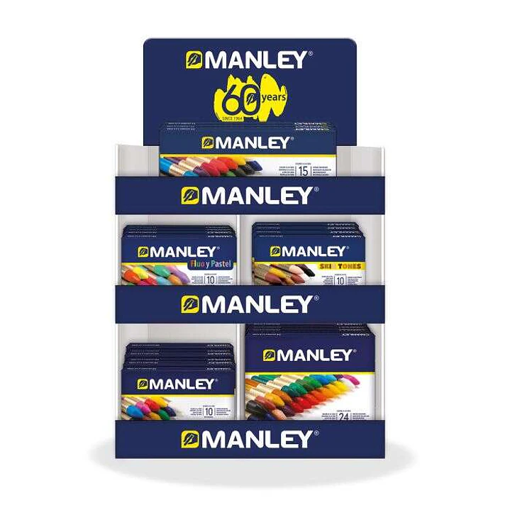 Manley Expositor de 40 Packs Surtidos de Ceras Blandas - Trazo Suave - Gran Variedad de Tecnicas y Aplicaciones - Fabricacion Artesanal - Colores Surt 1