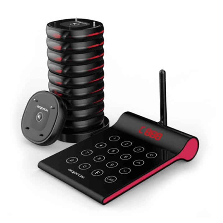 Approx Customer Caller Kit Avisador de Clientes - Base de Carga - 10 Unidades - 400m Alcance - Transmisor con Teclado Tactil - Color Negro 1