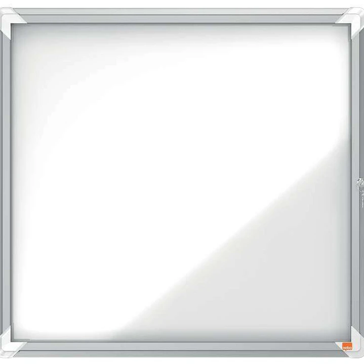 Nobo Vitrina Exteriores 6 Hojas A4 Superficie Blanca Magnetica - 752x692x45mm - Puerta Seguridad Cerradura Marco Aluminio - Color Blanco 1
