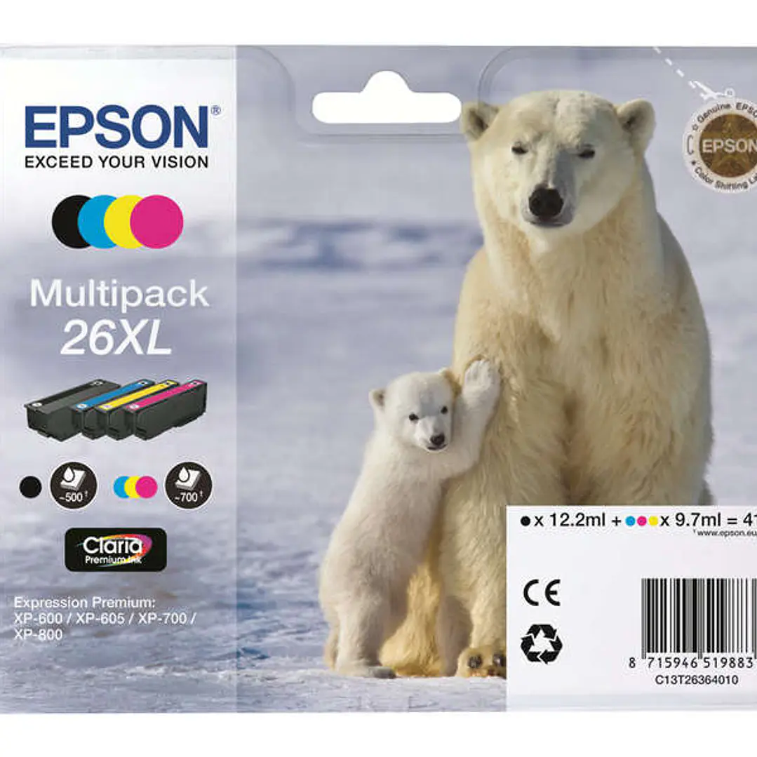 Epson T2636 (26XL) Pack de 4 Cartuchos de Tinta Originales - C13T26364010 1