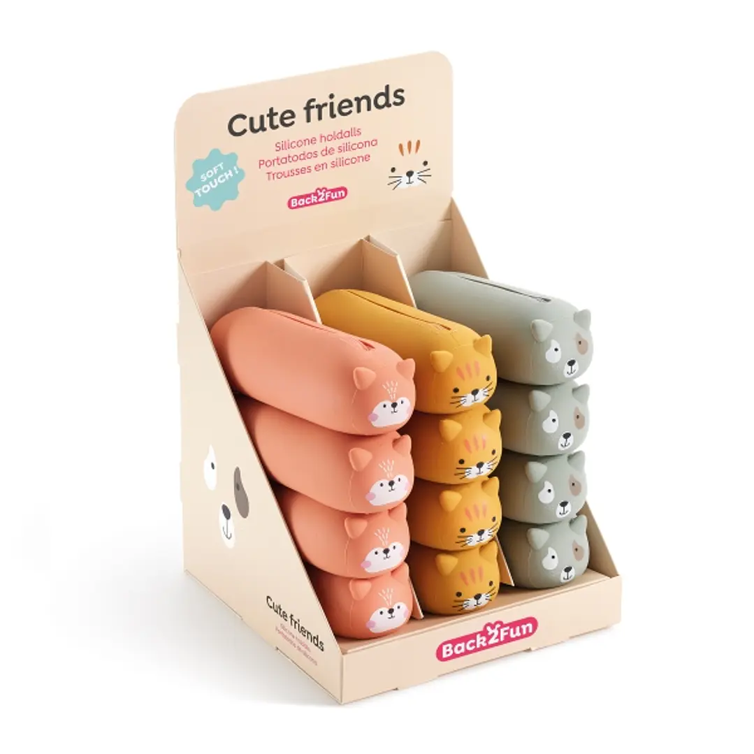 Miquel Rius Back2Fun Animales Cute Expositor con 12 Portatodos de Silicona - 4 de cada Modelo de Animal - Cierre con Cremallera 1