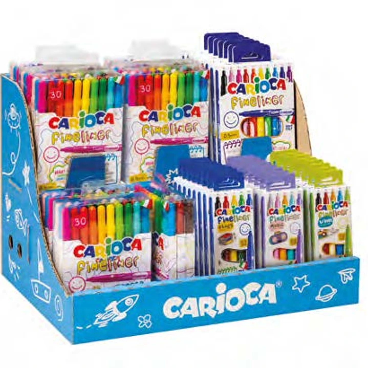 Carioca Fineliner Expositor con 50 Packs Surtidos de Rotuladores Fineliner - Punta Blanca de Acetal 0.5mm - Colores Surtidos 1