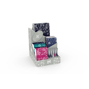 Oxford Romance Expositor con 10 Blocs Grapados A6, 10 Libreta Grapadas A6, 5 Cuadernos Espiral A5 y 10 Boligrafos