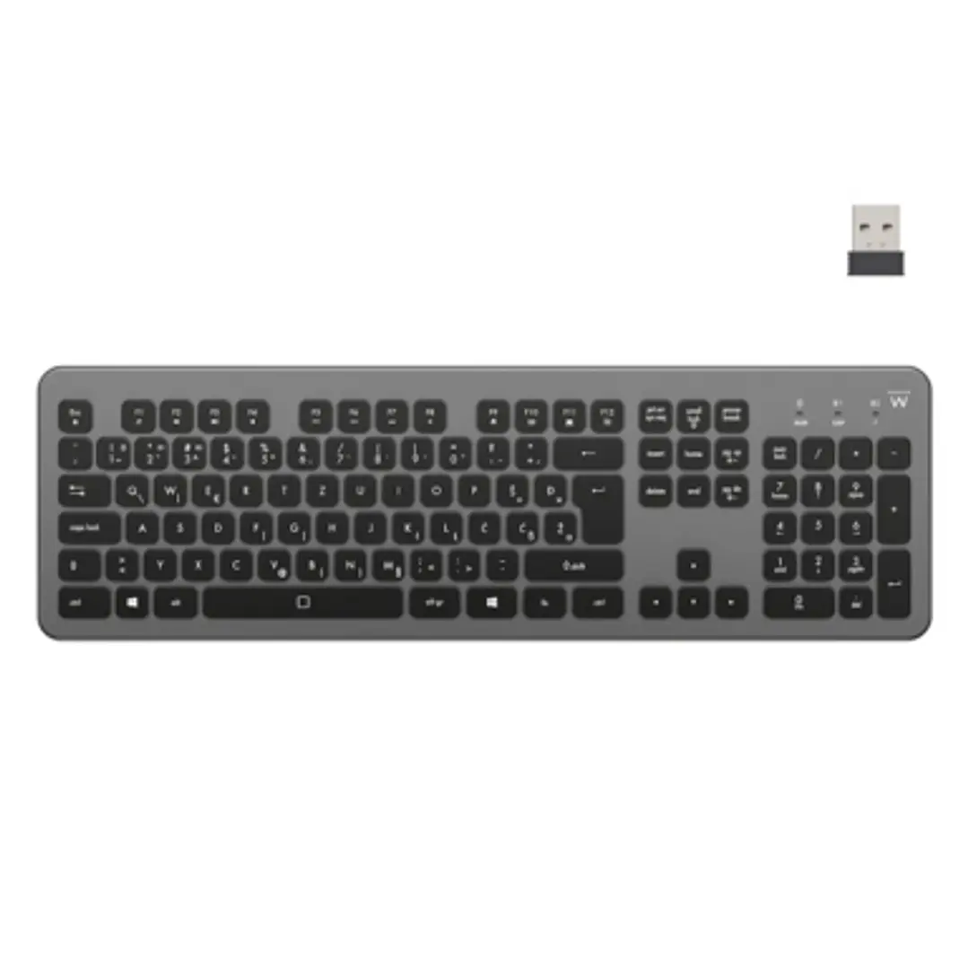Ewent Teclado Inalambrico - Bateria de Litio Recargable de 300mAh - Disposicion Eslovena QWERTZ SI - Retroiluminacion - Teclas de Bajo Perfil y Silenc 1