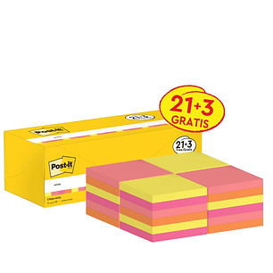 Post-It Pack de 24 Blocs de 100 Notas Adhesivas Reposicionables - Forma Cuadrada - 76x76mm - Colores Surtidos