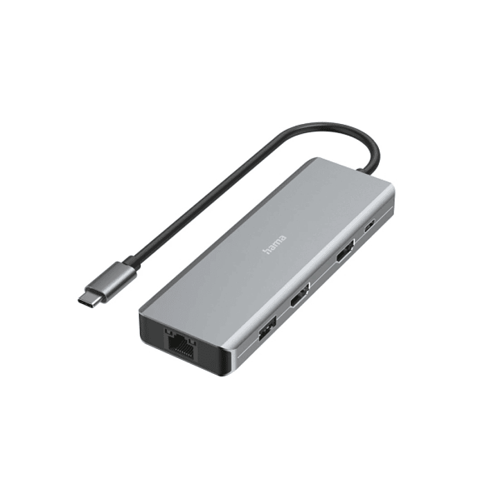 Hama Essential Hub USB 3.2 - Potencia Maxima 100W - Cable USB-C Integrado de 15cm - LAN Ethernet 1Gbps - 2x HDMI 4K - 2x USB-C - 2x USB-A - Power Deli 1