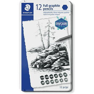 Staedtler Mars Lumograph Pure Graphite 100G Pack de 12 Lapices de Grafito - Tonos Brillantes - Graduaciones Surtidas