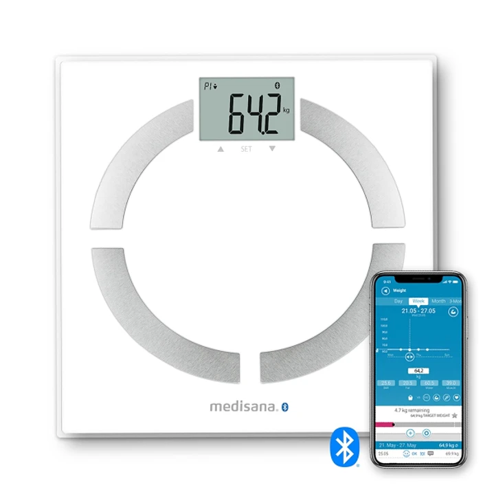 Medisana BS444 Bascula de Analisis Corporal con Bluetooth - Medicion de Peso, IMC, BMR y Composicion Corporal - Sensores de Alta Precision - Pantalla  1