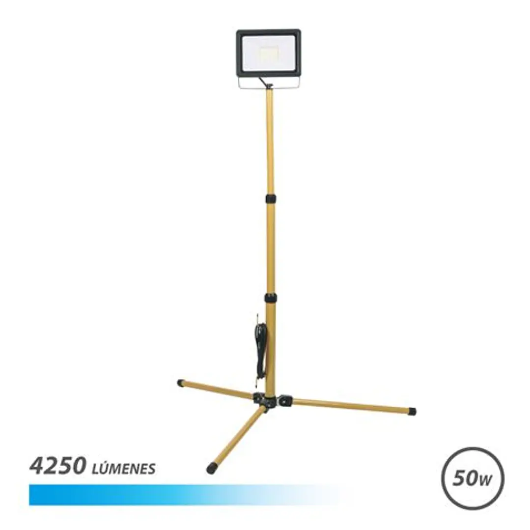 Elbat Foco LED con Tripode 50W - 4250 Lumenes - 6500K Luz Fria - Cable de 3m - IP65 para Uso en Exterior 1