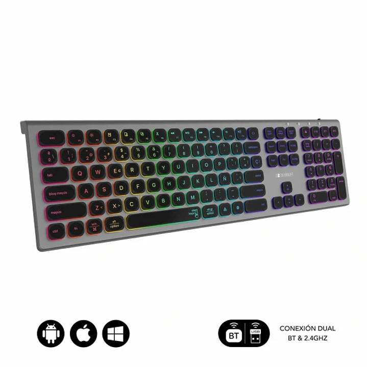 Subblim Teclado Inalambrico Master - Bluetooth y 2.4G - Iluminado - Teclas Ergonomicas de Bajo Perfil - Color Gris Negro 1