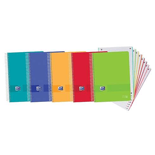 Oxford Europeanbook 8 Live & Go Pack de 5 Cuadernos Espiral Formato A4+ Cuadriculado 5x5mm - 160 Hojas Microperforadas con 4 Taladros - Tapa de Plasti