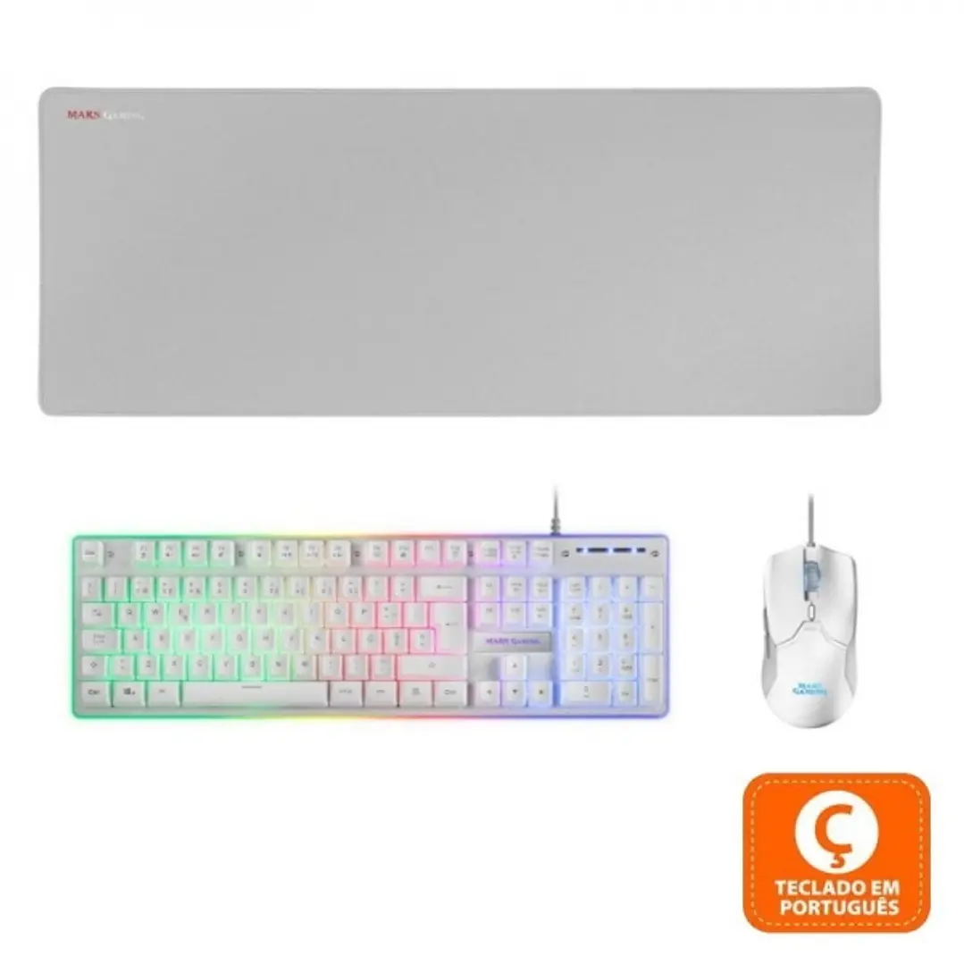 Mars Gaming MCPX Combo Gaming Premium - Teclado Hibrido H-MECH - Raton 10K DPI Ultra Ligero - Alfombrilla XXL - Iluminacion FRGB Rainbow - Color Blanc 1