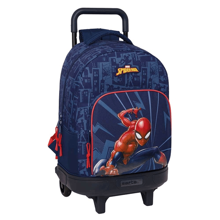 Safta Spider-Man Mochila con Carro - Extraible - Bolsillo Frontal - Portabotellas - Tirador Doble - Hombreras Acolchadas - Asa Acolchada - Tarjeta ID  1