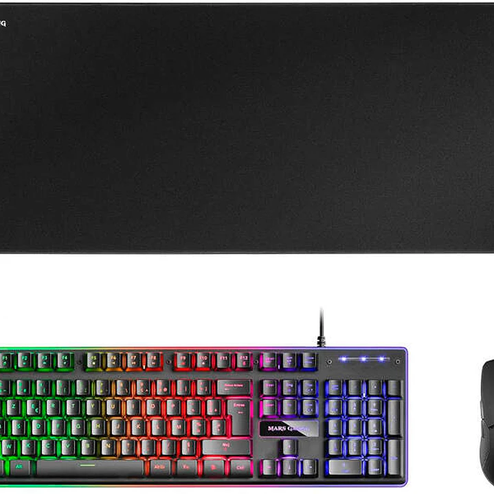 Mars Gaming Pack Premium Teclado Hibrido H-MECH - Raton Ultra Ligero 10K - Alfombrilla XXL - Compatibilidad Universal - Tecnologia H-MECH - Iluminacio 1