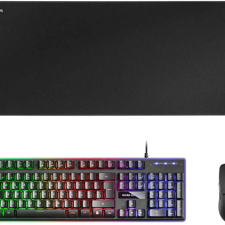 Mars Gaming Pack Premium 3 en 1 Teclado hibrido H-MECH, Raton Ultra Ligero 10K y Alfombrilla XXL - Compatibilidad Universal - Tecnologia H-MECH - Ilum 1