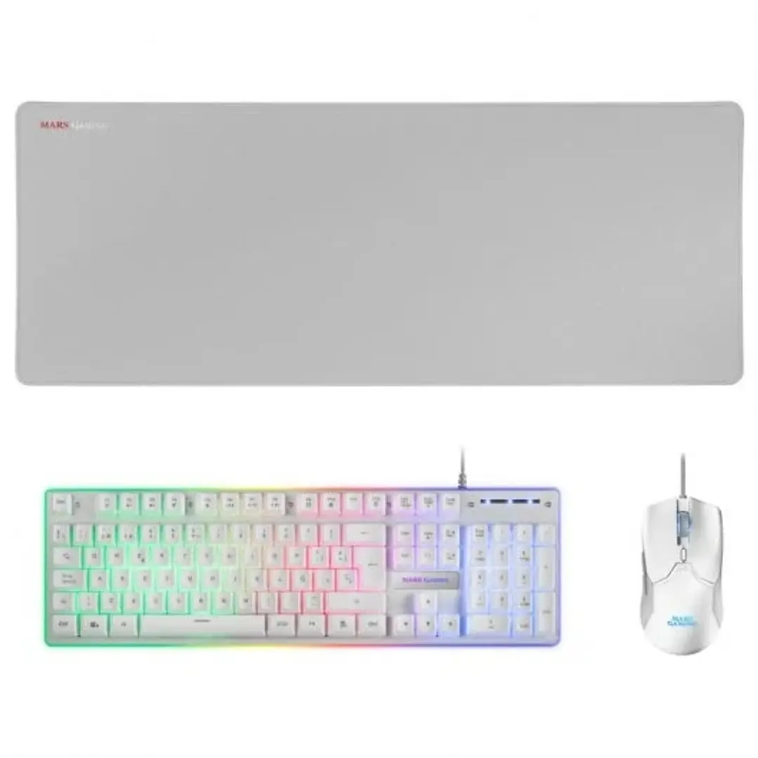 Mars Gaming Pack 3 en 1 de Teclado Tecnologia Hibrida H-Mech, Antighosting USB RGB + Raton 10000dpi USB RGB + Alfombrilla 800x300x4mm 1