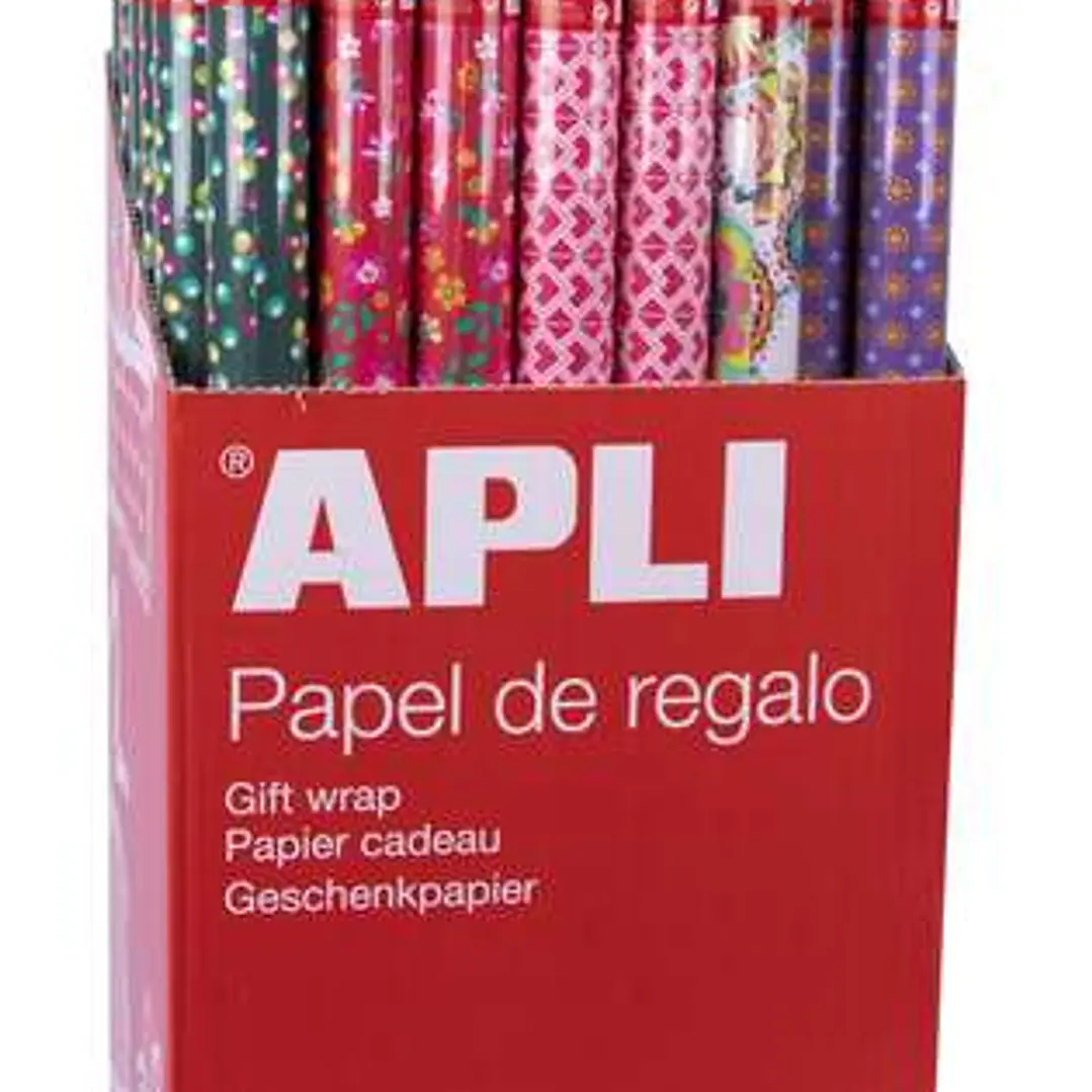 Apli Expositor de 55 Rollos de Papel Regalo Tendance - 11 Rollos por Color - Medidas del Rollo 0.70x2m - 5 Diseños 1