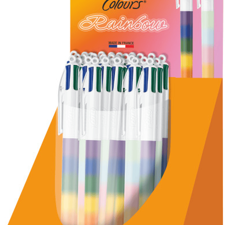 Bic 4 Colours Rainbow Expositor con 30 Boligrafos de Bola Retractil - Punta Media de 1.0mm - Tinta con Base de Aceite - Cuerpo en Varios Colores - 4 C 1