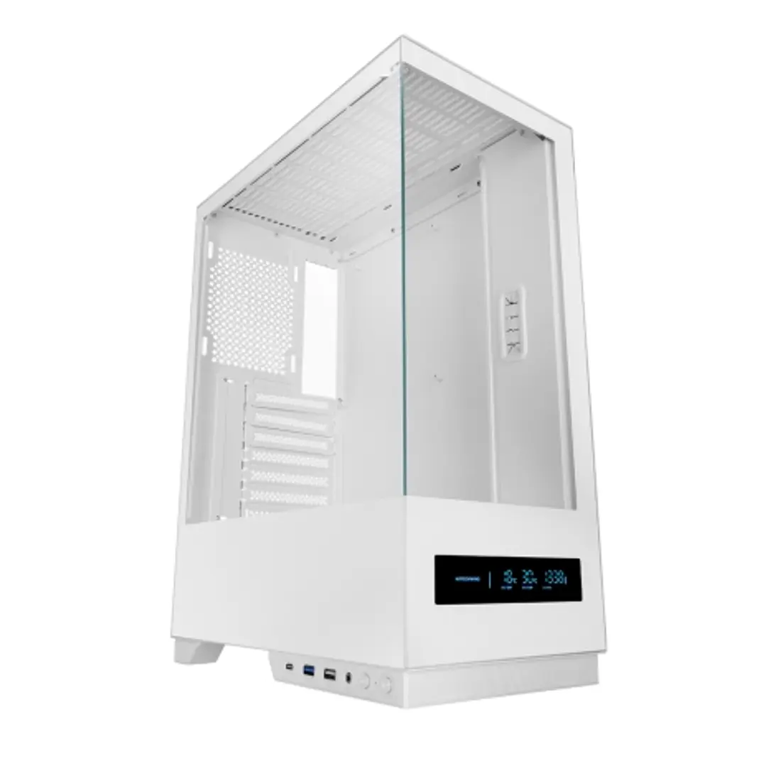 Mars Gaming MC-PULSAR Caja Torre ATX - Doble Cristal Templado - Pantalla LCD - Gestion de Cables - 453x350x196mm - Color Blanco 1