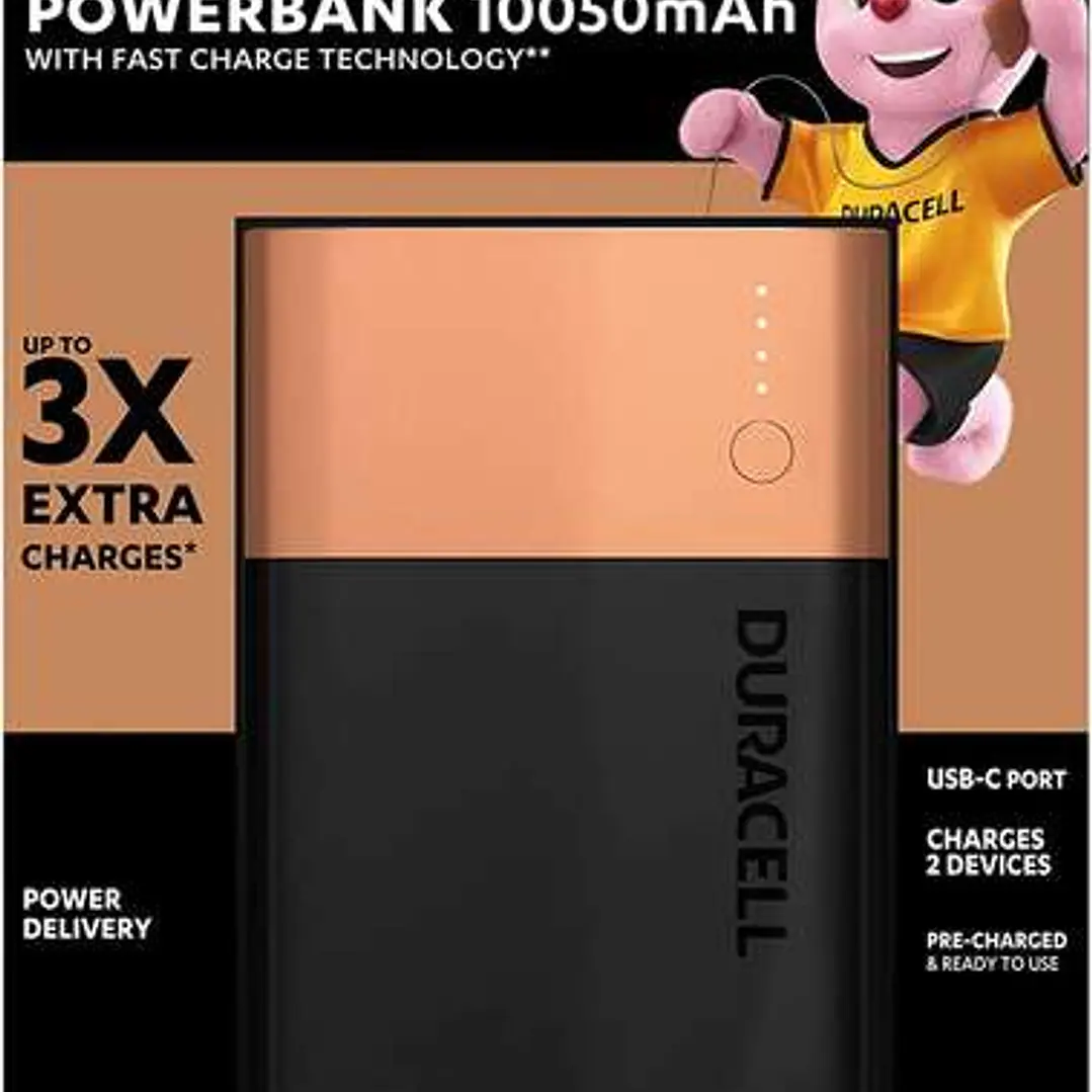 Duracell Bateria Externa/Power Bank 10050mAh PD 18W y QC 3.0 - 1x USB-A, 1x USB-C - Indicadores Led - 2 Dispositivos Simultaneamente 1
