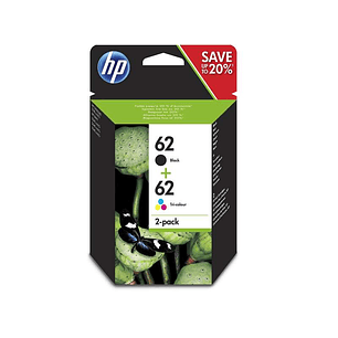 HP 62 Negro + Color Pack de 2 Cartuchos de Tinta Originales - N9J71AE