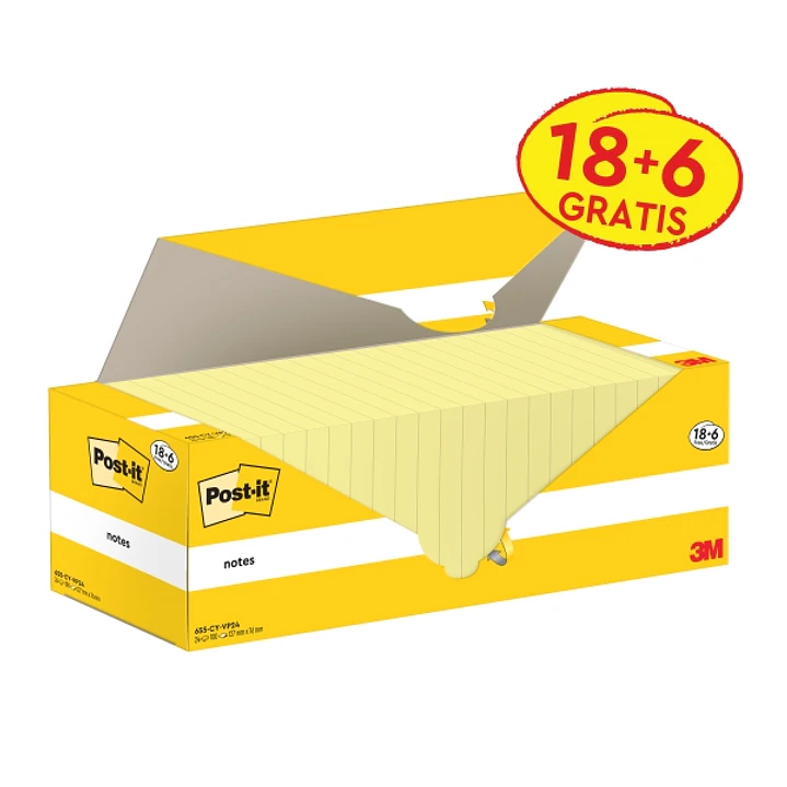 Post-It Pack de 24 Blocs de 100 - Forma Rectangular - 76x127mm - Color Amarillo Claro 1