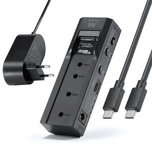 Ewent Clonador Doble Bahia - HDD/NVMe M2 - USB-C 3.2 Gen2 - Indicador LED - Conversor a SATA - Color Negro