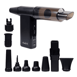 Ewent Pistola de Aire Comprimido - Aspirador, Bomba de Vacio e Inflador - 8 Velocidades -180000 RPM  - Bateria de 8000mah - Color Negro