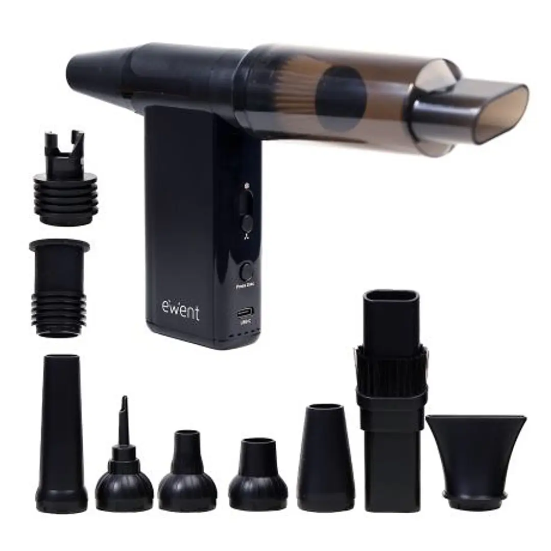 Ewent Pistola de Aire Comprimido - Aspirador, Bomba de Vacio e Inflador - 8 Velocidades -180000 RPM  - Bateria de 8000mah - Color Negro 1