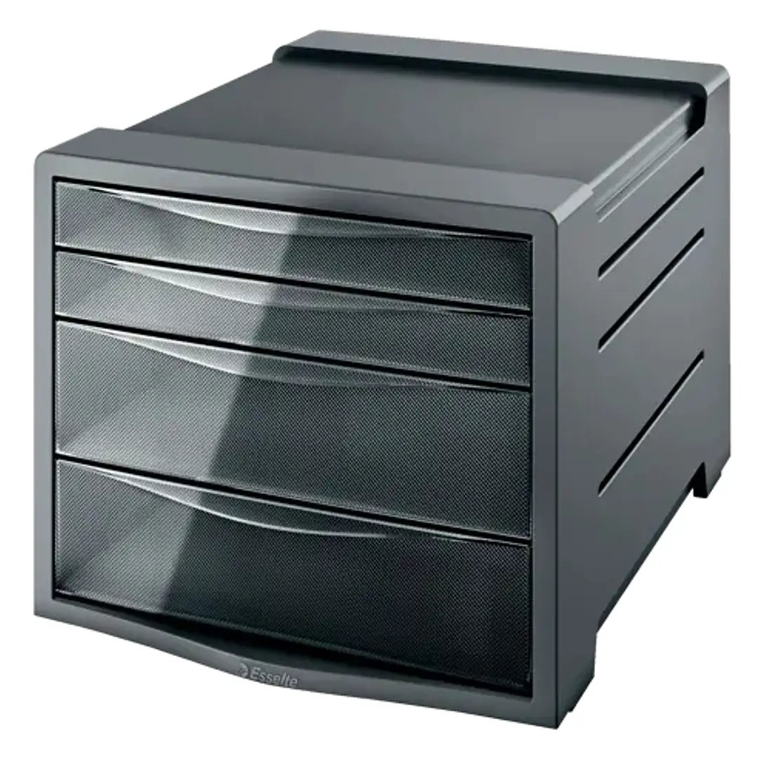 Esselte Intego Buc de 4 Cajones - 2 Medidas de Cajon - Deslizamiento Suave - Base con Goma Antideslizante - Color Gris 1