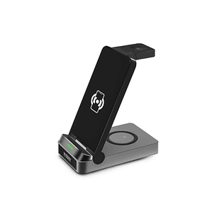 Urban Factory Powee Pro Cargador Inalambrico 3 en 1 con Funcion Soporte 22.5W - Smartphone / Smartwatch / Auriculares - Color Negro