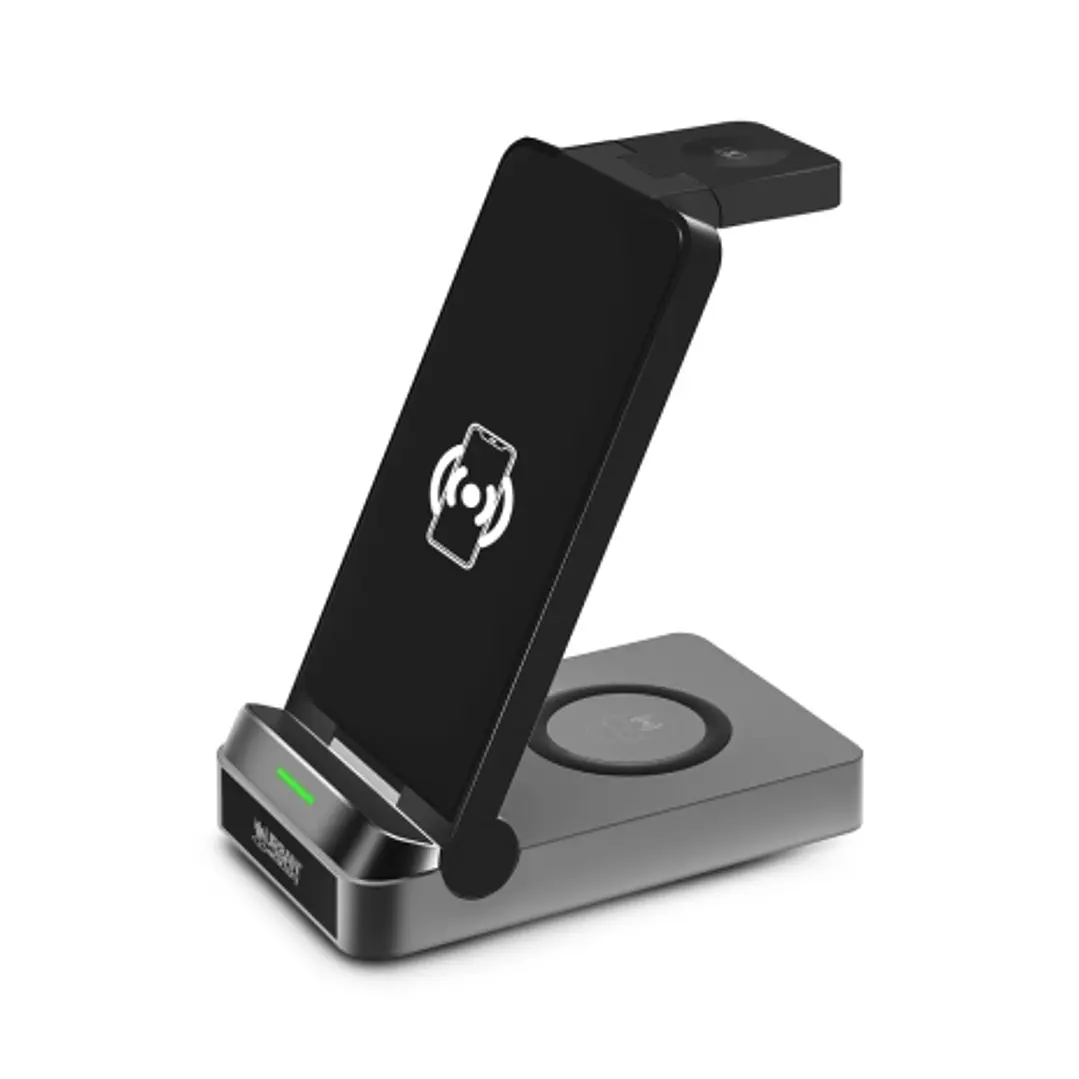 Urban Factory Powee Pro Cargador Inalambrico 3 en 1 con Funcion Soporte 22.5W - Smartphone / Smartwatch / Auriculares - Color Negro 1