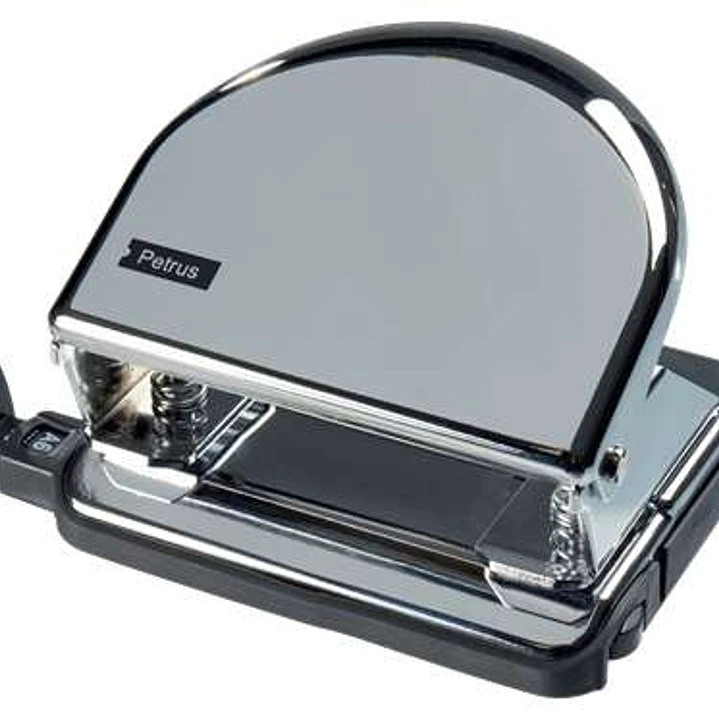 Petrus 52C Taladro Perforador Metalico - Hasta 20 Hojas - Marcas de Formato - Vaciado Facil - Punzones 5.5mm - Color Cromado 1