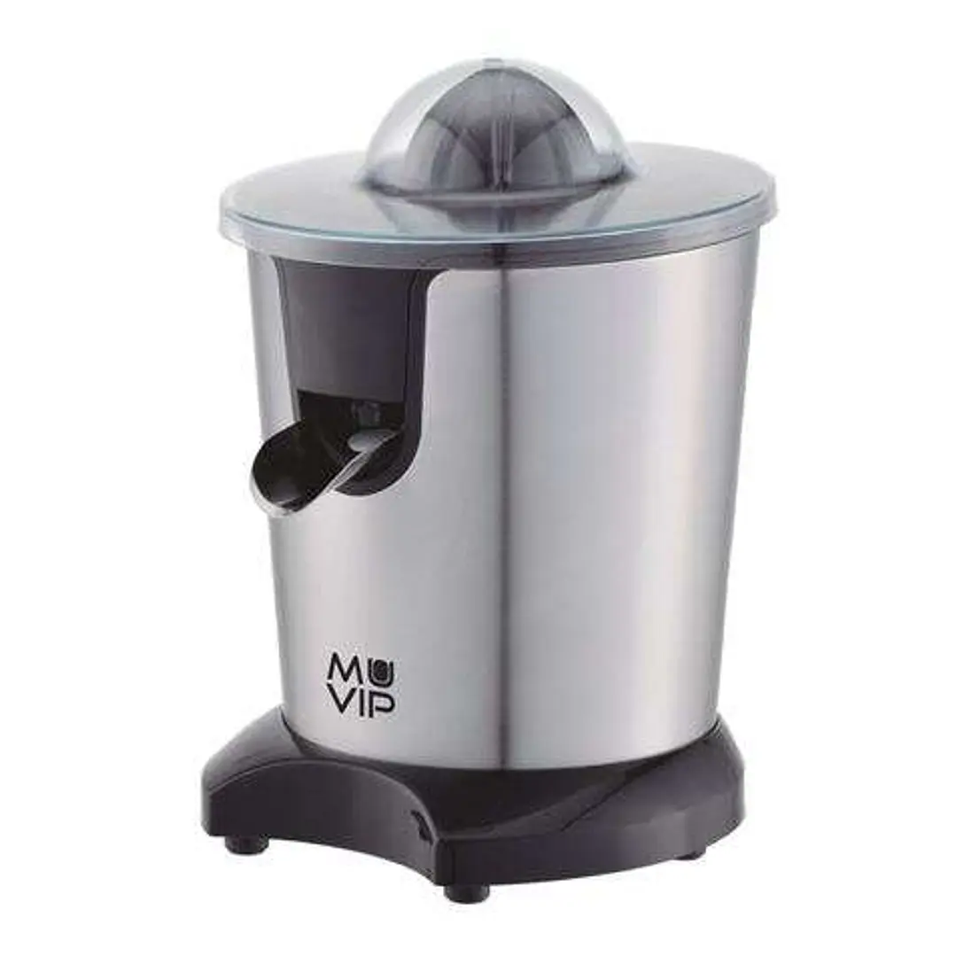 Muvip Exprimidor Electrico Inox 600W - Cuerpo y Filtro de Acero Inoxidable - Sistema Antigoteo - 2 Tamaños de Conos 1