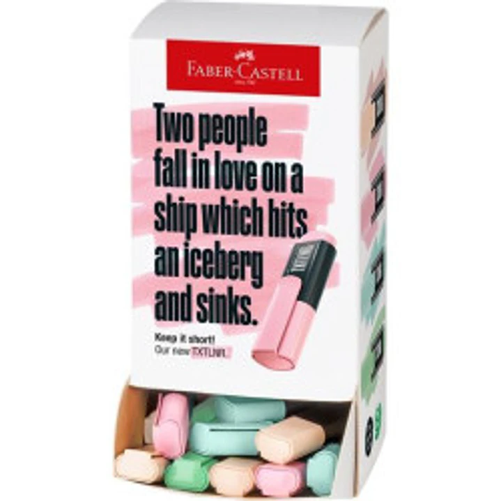 Faber-Castell TXTLNR Expositor con 60 Marcadores Fluorescentes - Punta Biselada - Trazo entre 1, 2 y 5 mm - Tinta con Base de Agua - Colores Pastel Su 1