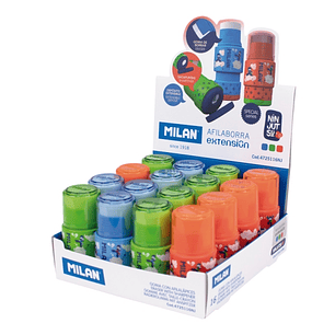 Milan Extension Ninjutsu Expositor con 16 Afilaborras - Deposito Integrado - Cuchilla de Acero de Seguridad - Color Rojo