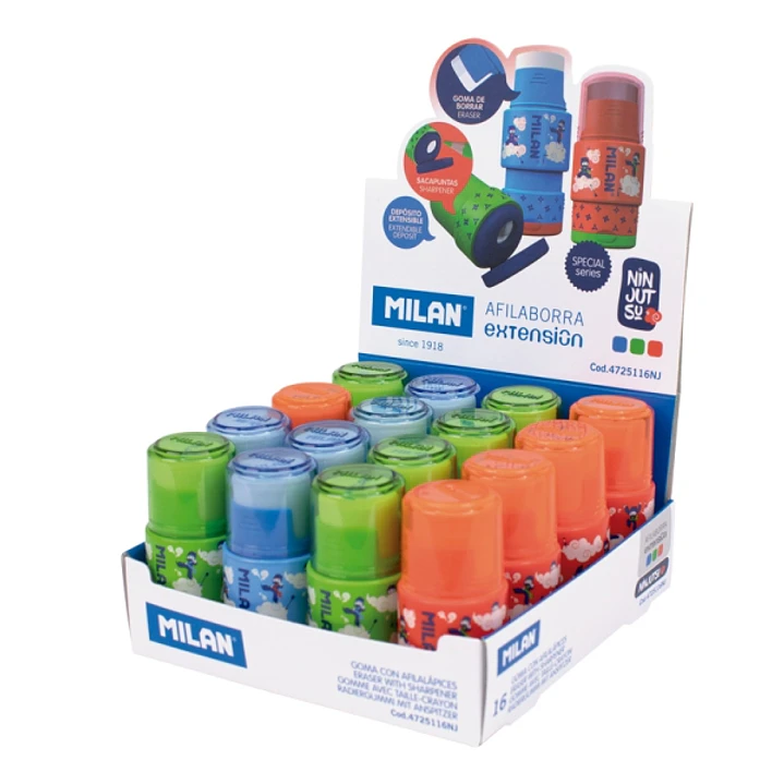 Milan Extension Ninjutsu Expositor con 16 Afilaborras - Deposito Integrado - Cuchilla de Acero de Seguridad - Color Rojo 1