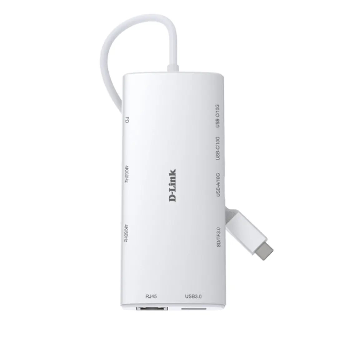 D-Link DUP-A01 Hub USB-C 10 en 1 - 3x USB-C, 2x USB-A, 2x HDMI 4K, 1x RJ45, 1x Lector SD, 1x Lector MicroSD, 100W - Color Blanco 1