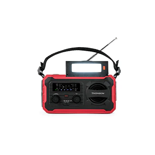 Thomson Radio Solar Portatil SOS - AM/FM - Bateria de 8000mAh - Linterna de Emergencia - 3 Modos de Carga - Funcion Powerbank - Color Rojo