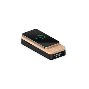 Thomson Reloj Despertador Plegable 3 en 1 - Cargadores Induccion Compatibles con Android y Apple - Cargador USB-C - Brillo Ajustable - Color Madera y 