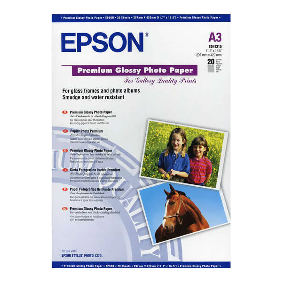 Epson C13S041315 Papel Fotografico A3 255gr - Acabado Brillante - 20 Hojas - para Impresoras de Tinta 1