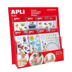 Apli Expositor Gomets Tematicos - Tamaño Mostrador - 60 Bolsas Incluidas - Temas Variados - Colorido