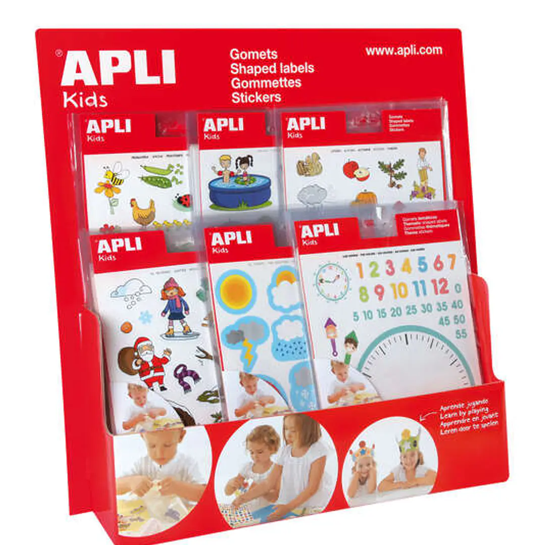 Apli Expositor Gomets Tematicos - Tamaño Mostrador - 60 Bolsas Incluidas - Temas Variados - Colorido 1