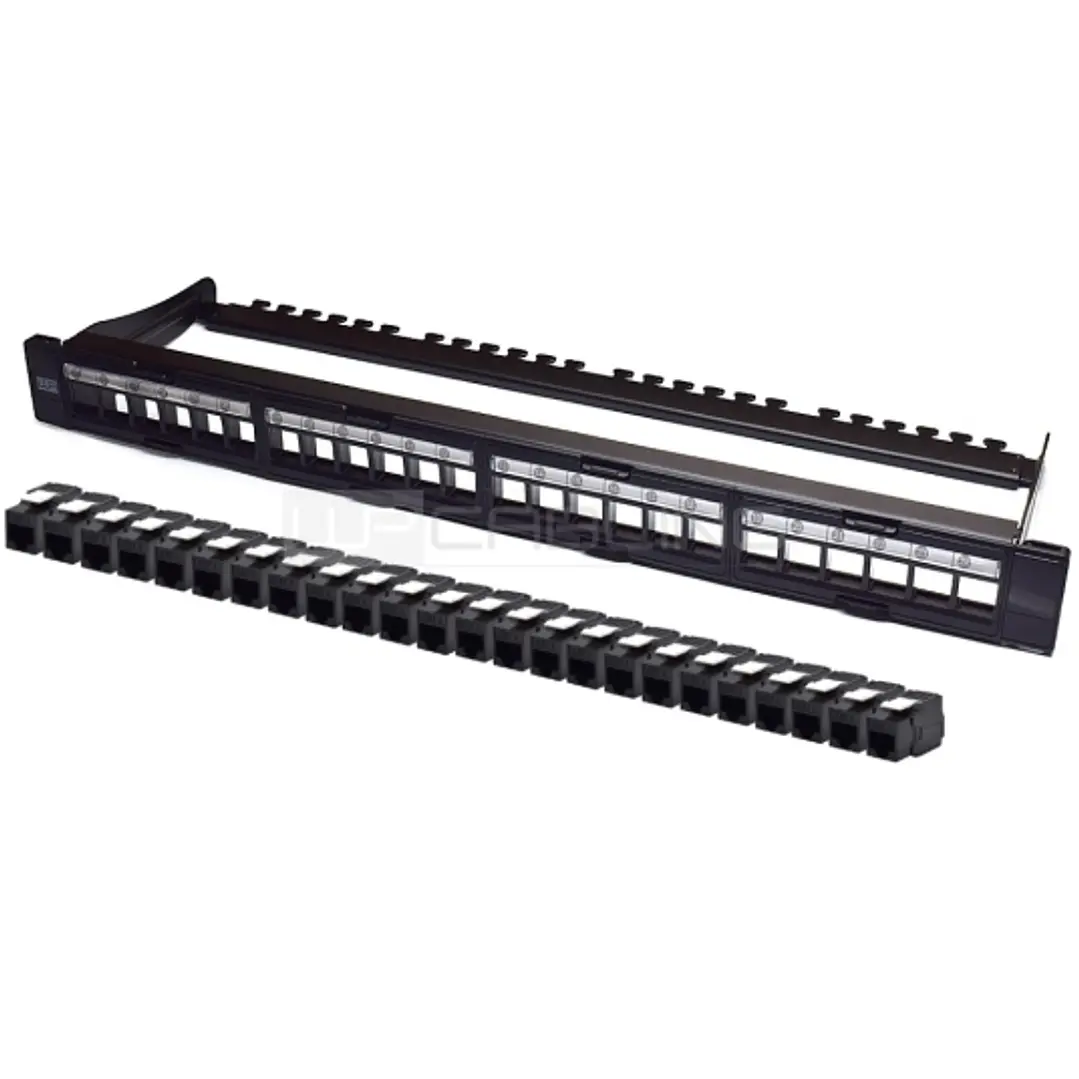 WP Patch Panel de 24 Puertos RJ45 CAT6 UTP - 1U Modular sin Herramientas - Color Negro 1