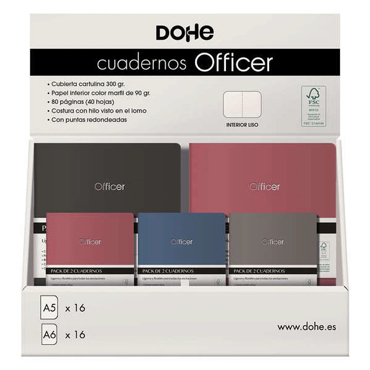 Dohe Expositor de Cuadernos Officer - Tamaño A5 y A6 - Cubierta en Cartulina de 300g - Estampacion en Portada - Interior de 40 Hojas Lisas en Papel Ah 1