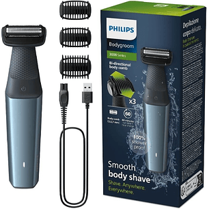 Philips Bodygroom Series 3000 Afeitadora Corporal Impermeable - Tecnologia SkinProtect con Seguimiento de Contornos 2D - 3 Peines - Recorte Bidireccio