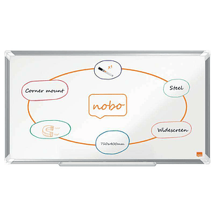 Nobo Premium Plus Pizarra Magnetica de Acero Lacado Panoramica 710x400mm - Montaje en Esquina - Blanco